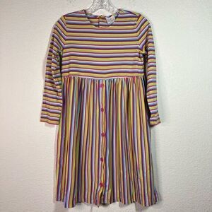 Hanna‎ Anderson Girls Rainbow Stripe Cotton Dress Pleated Quarter Sleeve  140CM